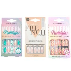 3pack‎ Salon Perfect Press On Nails Modern Nostalgia Y2K Checkers Daisy & French